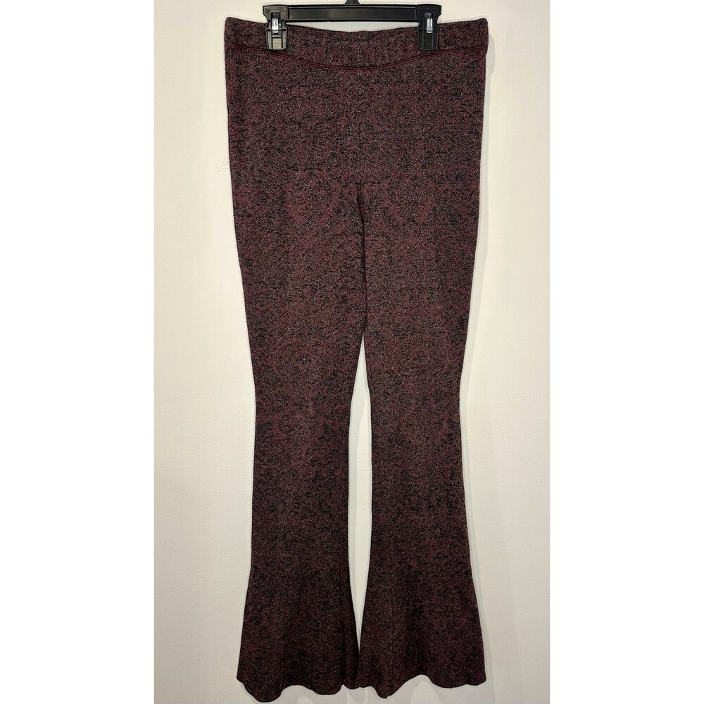 Free People Metallic Lurex Stretch Wine/Black Printed Flare Pants Size M EUC!!!